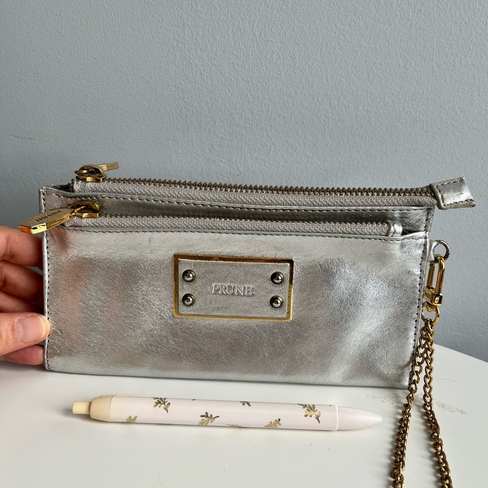 PRUNE Silver Leather Women's Clutch / Wallet